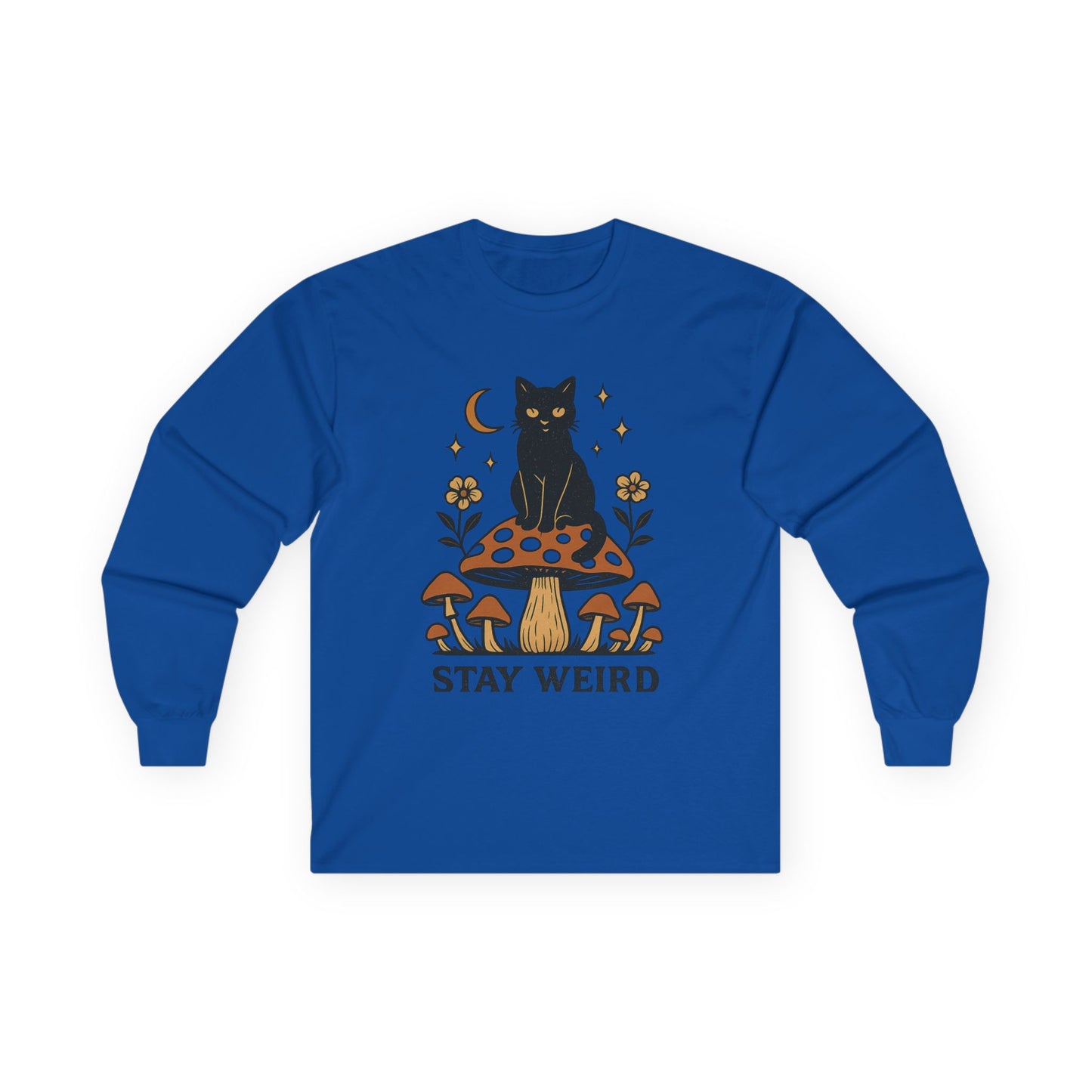 Stay Weird Cat Long Sleeve T-Shirt | Unisex Vintage Tee | Quirky Halloween Apparel & Cat Lover Gift