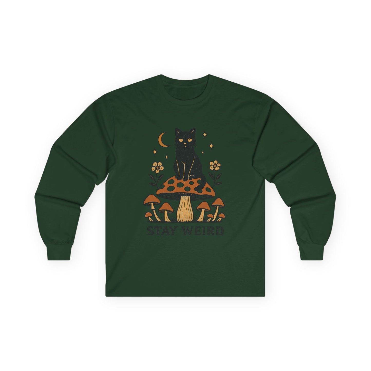 Stay Weird Cat Long Sleeve T-Shirt | Unisex Vintage Tee | Quirky Halloween Apparel & Cat Lover Gift